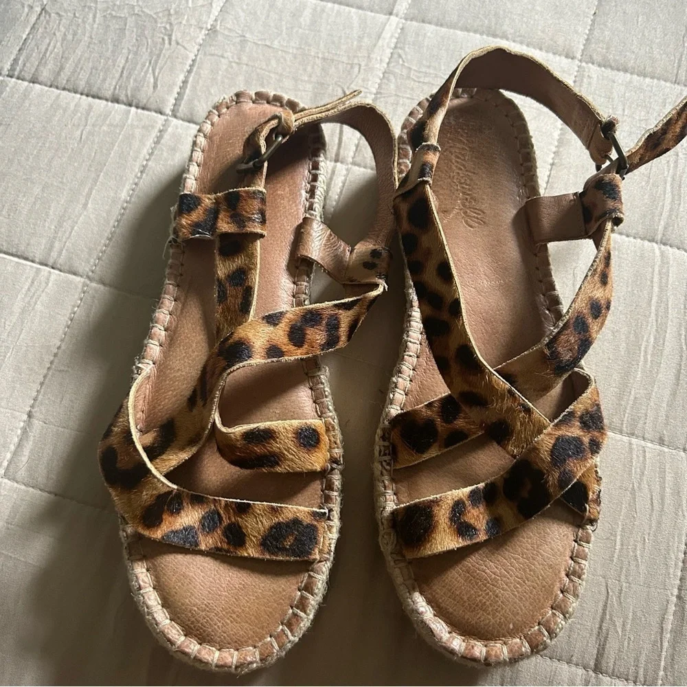 Madewell Malia Leopard Print Strappy Espadrille Sandals Calf Hair​​
